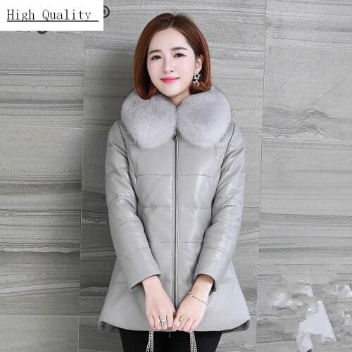 Winter Genuine Leather Jacket Women Duck Down Jacket Female Natural Fox Fur Collar Coat Real Sheepskin Coats Hiver HSH34