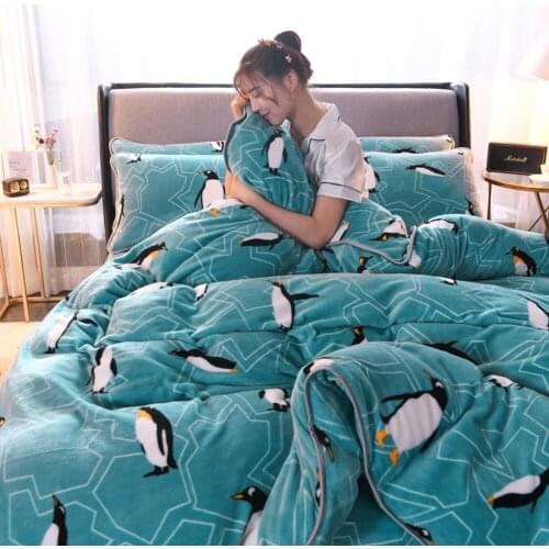 Winter Warm Soft Double Side Plush Duvet Cover Magic Velvet Thick Bed Blanket Cover Funny Cartoon Print Comforter Quilt Cover