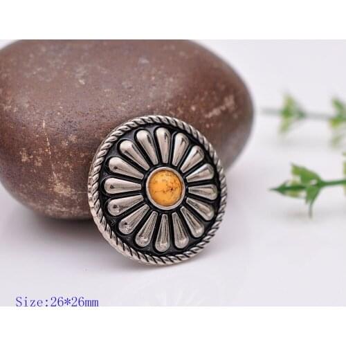 10pc 26X26MM Beauty Tribal YELLOW Turquoise Antique Silver Bohemian Flower Leathercraft Conchos