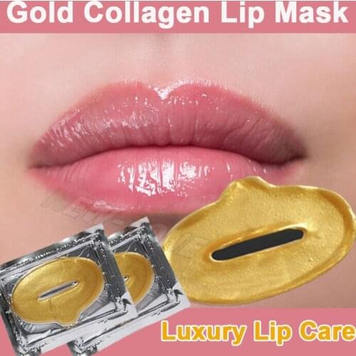 10PCS New Crystal 24K Gold Powder Gel Collagen Lip Mask Moisturizing Hydrating Repair Remove Lines Blemishes Fuller Lip Care
