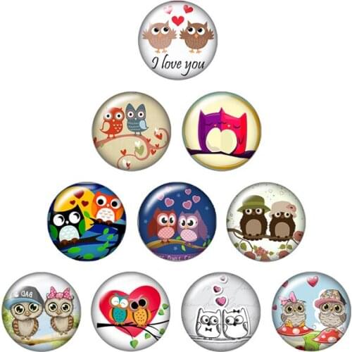 Lovely Owl Love 10pcs mixed 12mm/16mm/18mm/25mm Round photo glass cabochon demo flat back Making findings