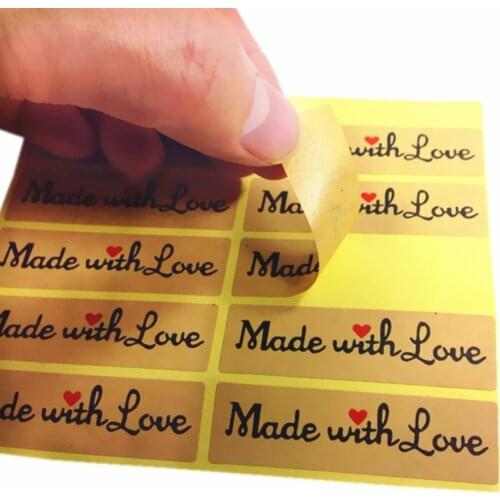 100 Pcs/lot Made With Love Red Heart Kraft Sticker Gift Seal Stickers For Homemade Bakery & Gift Packaging