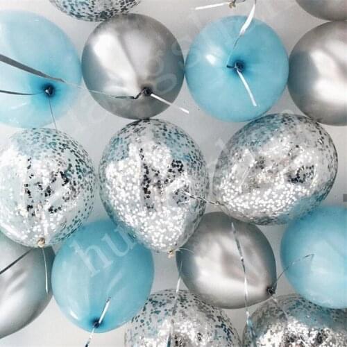 12pcs Metal Silver Balloon Rose Gold Confetti Balloon Blue Rose Gold Latex Balloons Baby Bath Birthday Party Wedding Decoration