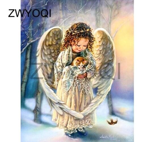 Full Round Diamond embroidery Cross stitch Full Square Diamond painting angel Angel wings cat snow baby DIY 3D Diamond mosaic