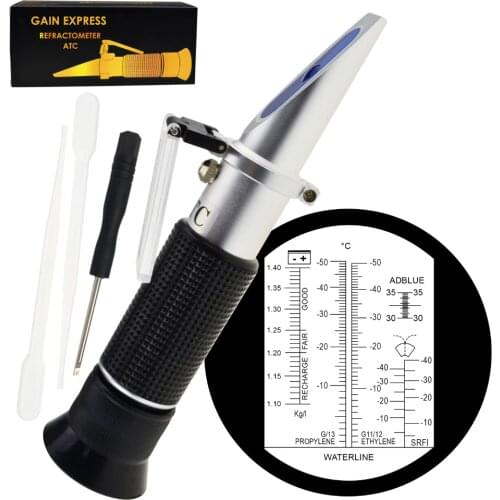 6-in-1 Automotive Car Refractometer ATC for Adblue/ Antifreeze/ Battery Acid/ Windshield Fluid, Propylene Ethylene Glycol