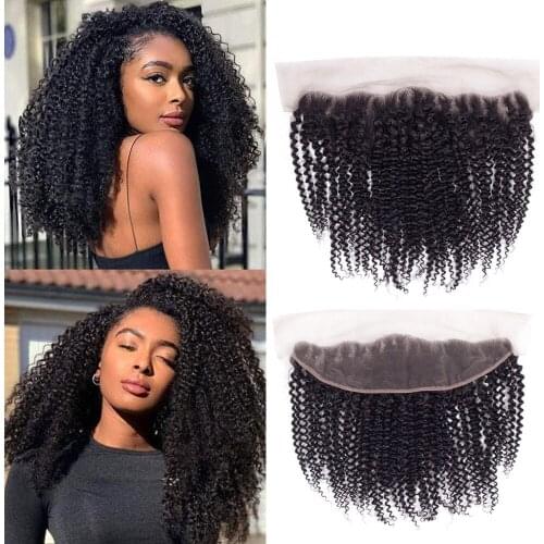 Brazilian Human Hair Kinky Curly Pre Plucked Full Lace Frontals 150% Density 13x4 Ear To Ear Lace Frontal With Baby Hair