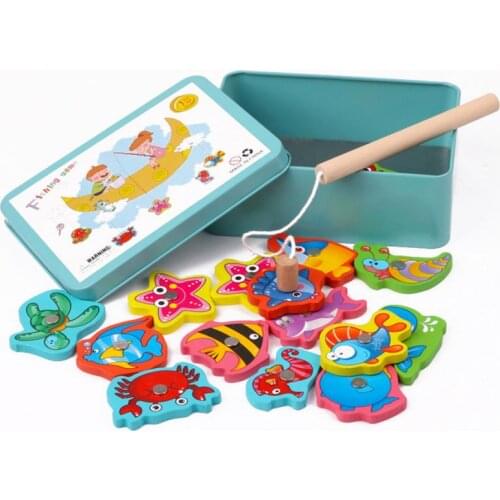 Baby Kids Toys Wooden Magnetic Ocean Fishing Toy Childrens Intelligence Early Childhood Parent-child Interactive Game Toys Gift