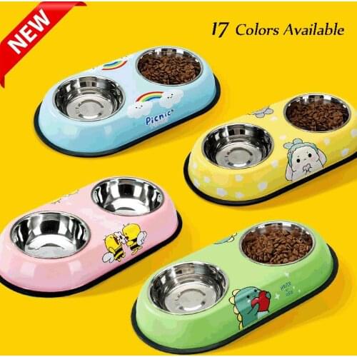 Pet Double Bowls Dog Cat Food Water Feeder Stainless Steel Puppy Drinking Dish Feeder for Small Cat Dog Feeding Bowl Suppliers