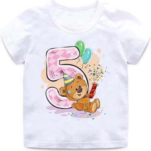 Boys/Girls Party Tops Tee Cute Bear Numbers 1-9 Year Birthday Kids T-shirt Children Summer New Fashion Short Sleeve Tshirts