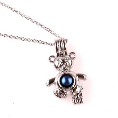K1624 Silver copper lovely dancer bear Bead Pearl Cage Aroma Essential Oil Diffuser Locket women Necklace stainless steel chain