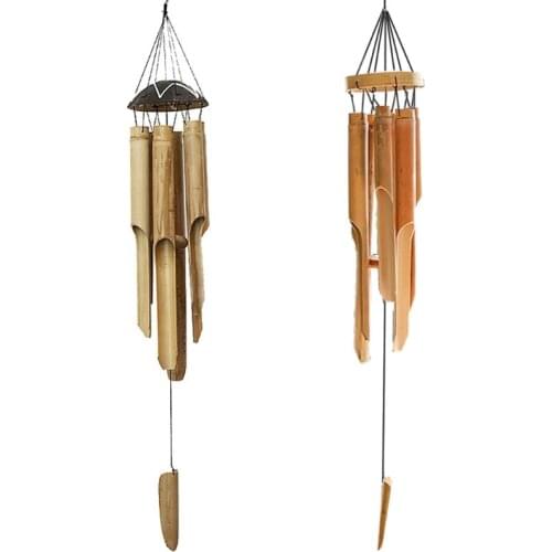 Natural Bamboo Multi Tubes Wind Chimes for Outside Decoration Tuned Elegant Chimes Decor Soothing Melodic Deep Tones M17D