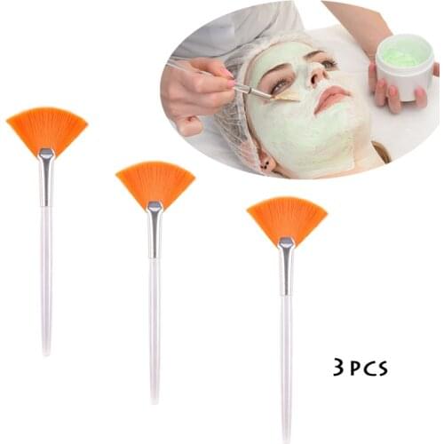 3pcs Yellow Fan Shape Facial Mask Makeup Brushes Professional Soft Natural Hair Beauty Mask Cosmetic Tool For Face Skin Care