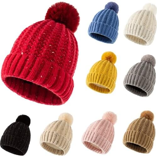 Fashion Warm Knitted Womens Hat Striped Winter Hats For Women Pink Fur Pompom Wool Beanies Thick Skullies Cap faux Pom pom Hat