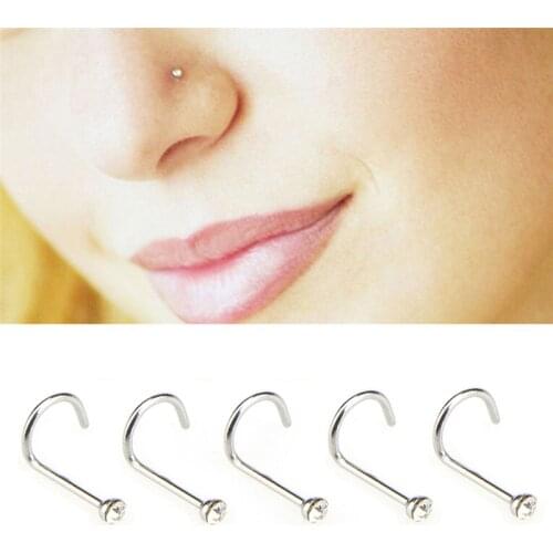Fashion 20pcs/lot Stainless Steel Crystal Rhinestone Nose Studs Hooks Bar Body Piercing Jewelry For Women Hot Sale