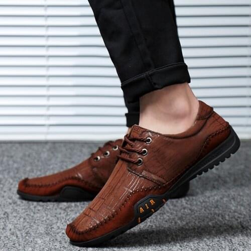 Mens Shoes New lace up genuine Leather Korean Trend Casual Shoes All-Match Fashion Sports Shoes Canvas Shoes Men flats