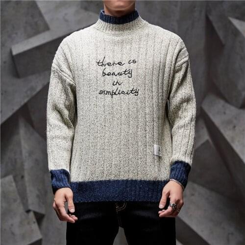 MensKnitted Pullover Men Pull Homme M-3XL Casual Mens Sweater TurtleNeck Letter Printed Sweater Winter Autumn Patchwork Jumper