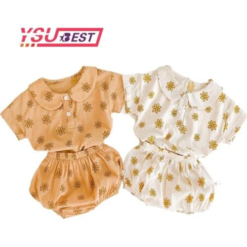 Newborn Baby Girl Clothes Summer Outfits Sun Flower Print Tops+PP Shorts Suit Infant Girl Cotton Clothing Set Cute Baby Costume
