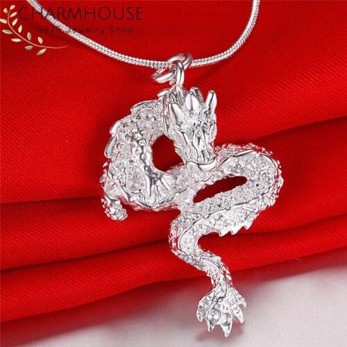 Silver 925 Necklaces For Women Dragon Pendant & Necklace Snake Chain Collier Choker Fashion Jewelry Accessories Party Gifts