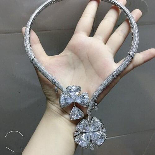 Designer fashion 3A cubic zirconia party necklace for women flower necklace statement wedding jewelry famous brand jewelry