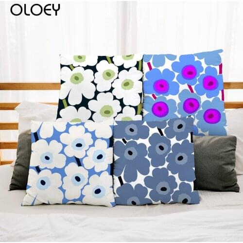 Plant Series Plush Cushion Cover Flower Print Decorative Throw Pillow Cover Home Decor Square Living Room Pillowcase