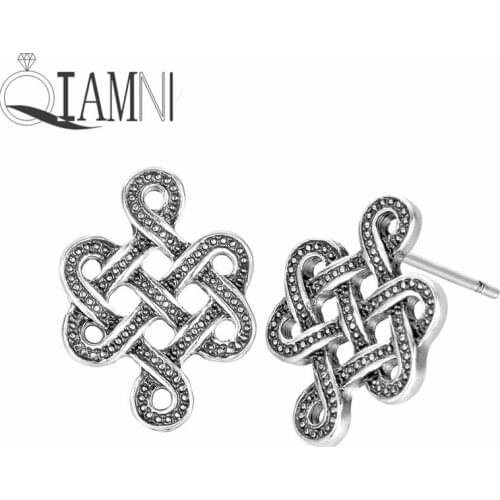 QIAMNI Punk Slavic Eternity Knot Infinity Stud Earring Women Men Amulet Nordic Viking Jewelry Party Gift Charm Pendientes