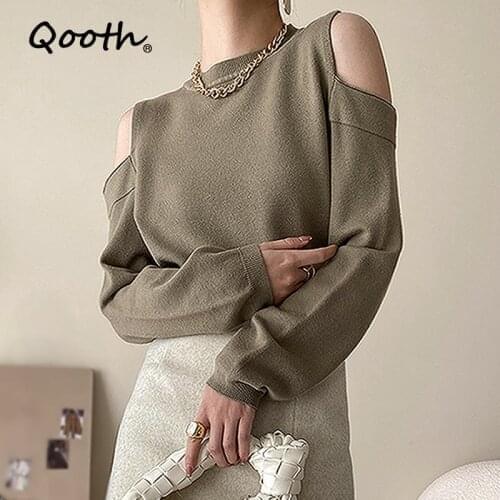 Qooth Womens Off Shoulder Pullovers
