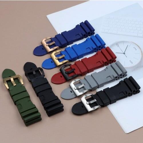 24mm 26mm Black Grey Army green Watch Band for Panerai Strap Soft Rubber Belt Tang buckle Wrist Watchband Bracelet tools