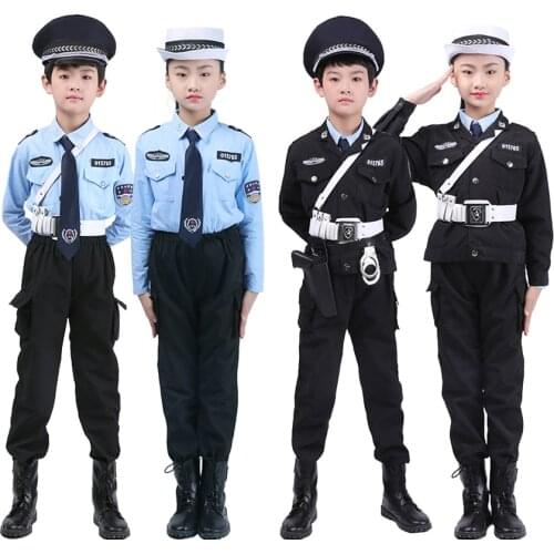 Deluxe Kids Police Officer Policeman Cosplay Costumes Accessories Halloween Carnival Fancy Role-play Unisex Military Uniform