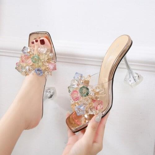 Sexy Sandals Cinderella Crystal High-heel Sandals and Slippers Stage Catwalk Host Designer Plus Size Model Womens Luxury Shoes