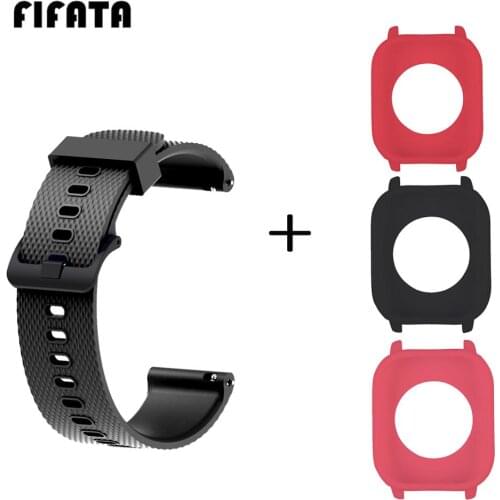FIFATA For Xiaomi Huami Amazfit GTS 20MM Texture Sfot Silicone Watch Band Protective Case Cover Shell Replacement Wristband Part