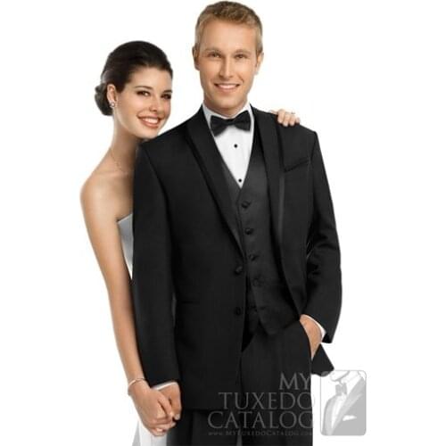 Custom Made Groom Tuxedo Black Groomsmen Shawl Lapel Wedding/Dinner Suits Best Man Bridegroom (Jacket+Pants+Tie+Vest) B257