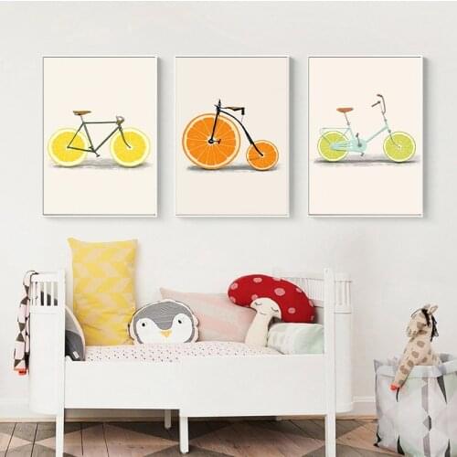 Modern simple Nordic cartoon bicycle living room childrens room background wall decoration wall painting inkjet printing