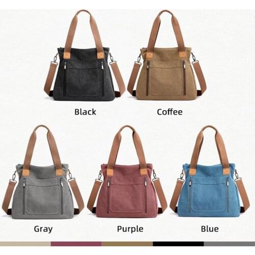 Shoulder Bag Canvas Ladies Retro Simple Large Capacity Thickened Tote Bag Commuter Shopping Bag