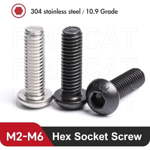 Stainless Steel M2 M2.5 M3 M4 M5 M6 Hex Socket Head Button Screw Allen Socket Cap Bolts Under Inner Hexagon Screws Carbon Steel