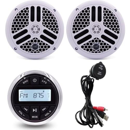 Waterproof Boat Radio Marine Stereo Audio Bluetooth MP3 Player+6.5inch Marine Speaker+USB Audio Cable For RV UTV Bath Yacht