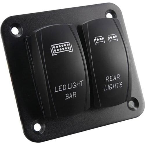 Waterproof 5 Pin Blue 12V 24V LED 2 Gang Rocker Switch Panel LED Light with LED Light Wiring Harness for Boat Car ATV UTV