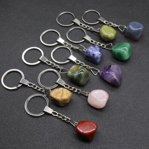 Healing Natural Stone Crystal Keychains Handbag Purse Holder Irregular Mineral Dangle Pendulum Amethysts Agates Quartz Key Chain