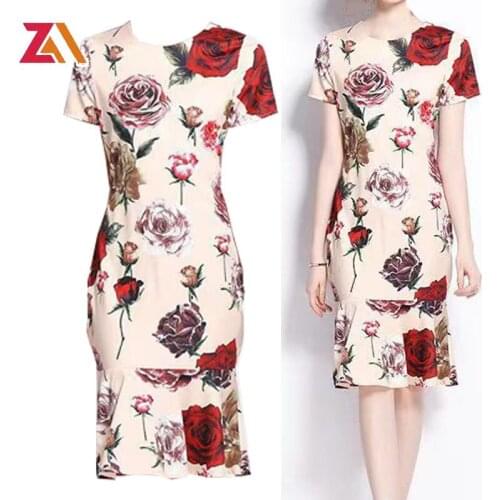 ZALady summer elegant mini dresses for women basic Rosy floral pattern office style vintage bodycon fashion dress festival robe