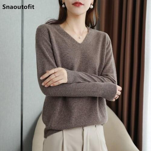 Pure Wool Sweater Womens Basic Spring Autumn 2021 New V-Neck Knitted Bottoming Shirt Loose Version Pullover Cashmere Sweater XL