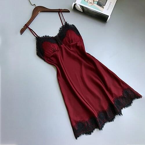 Women Nightdress Sexy Sleepdress Soft Comfortable Satin Lace Sleepwear nightgown Summer Autumn Sling V-neck camisola sexy