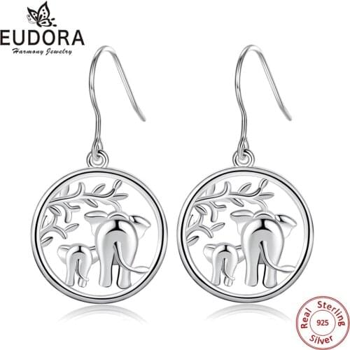 EUDORA Sterling Silver earring Wildlife Collection Sunrise Jungle Safari Wild Elephant Drop Dangle Earrings Women Jewelry CYE096