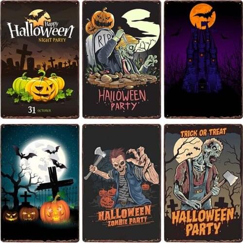 Halloween Sign Plaque Metal Vintage Pub Poster Retro Decorative Cafe Wall Decoration Home Decor 20x30cm