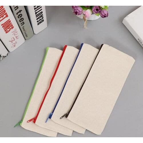 100pcs Student Stationery Canvas Zipper Pencil Case Pen Bag High Capacity Cosmetic Brush Bags LX7940