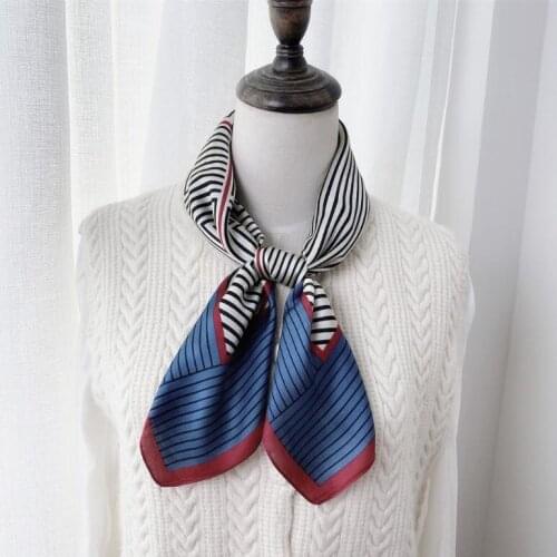 2021 New Women Silk Square Scarf Striped Print Small Neck Hairband Shawl Lady Wraps Female Bandana Kerchief Scarves 70*70cm