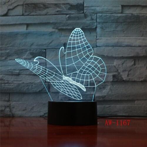 Butterfly Wings 3D LED Night Light Acrylic Panel Stereo Illusion Table Desk Lamp Multi-colored Bulbing Light AW-1167