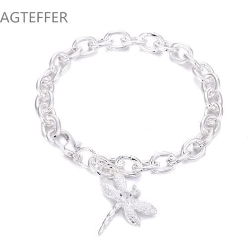 AGTEFFER 925 Sterling Silver Dragonfly Pendant Bracelet For Women Wedding Engagement Party Fashion Jewelry
