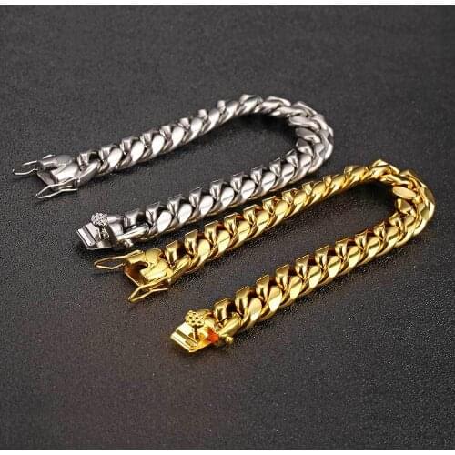 Hip Hop 12mm Stainless Steel Cuban Bracelet Titanium Steel Miami Faucet Buckle Bracelet for Men Women Jewelry