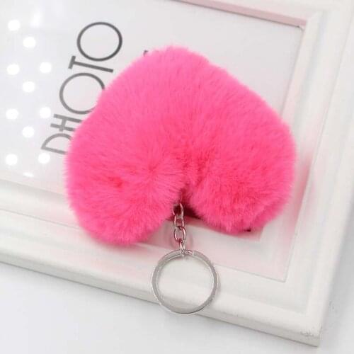 Lovely Heart Shaped Faux Fur Pom Pom Keychains Imitation Rabbit Fur Ball Toy Doll Bag Car Key Ring Monster Keychain Jewelry Gift