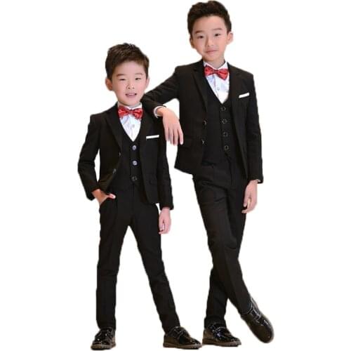 Brand Flowers Boys Formal Suit Wedding campus student Dress Gentleman Kids Jacket Vest Pants Bowtie ceremony Costumes