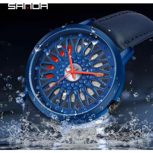 SANDA New Top Brand Luxury Mens Fashion Casual Wheel Series Dial Watch Military Quartz Wristwatches Luxury Men Sport Watch
